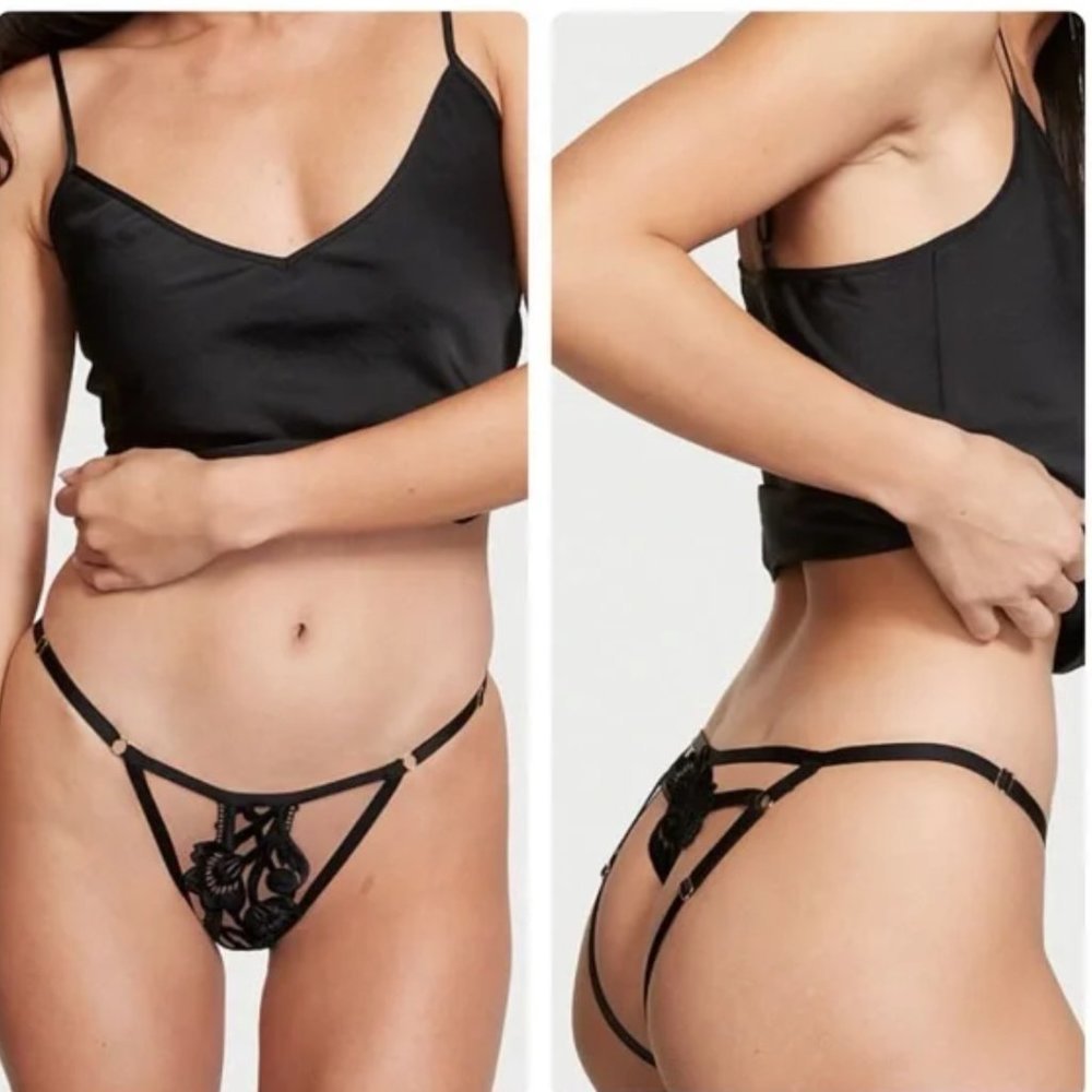 Victoria’s Secret Floral Band Strappy Bikini Ouvert Open Panty XS